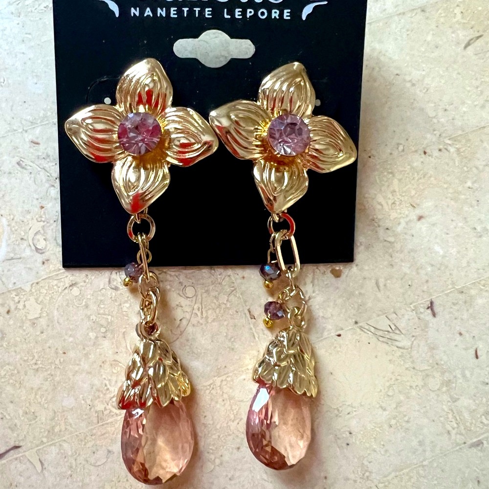 Nanette Lepore Gold and Pink Drop Earrings